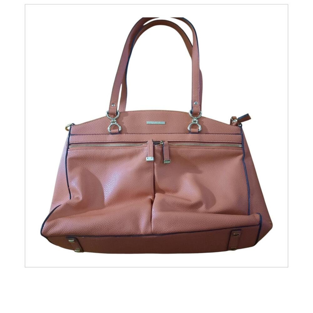 Simply Noelle Womens Coral Satchel Laptop Tote  Zip Compartments and Pockets
